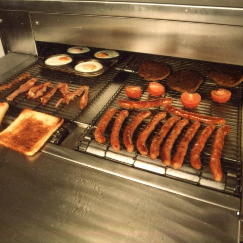 industrial grilling of a fried breakfast